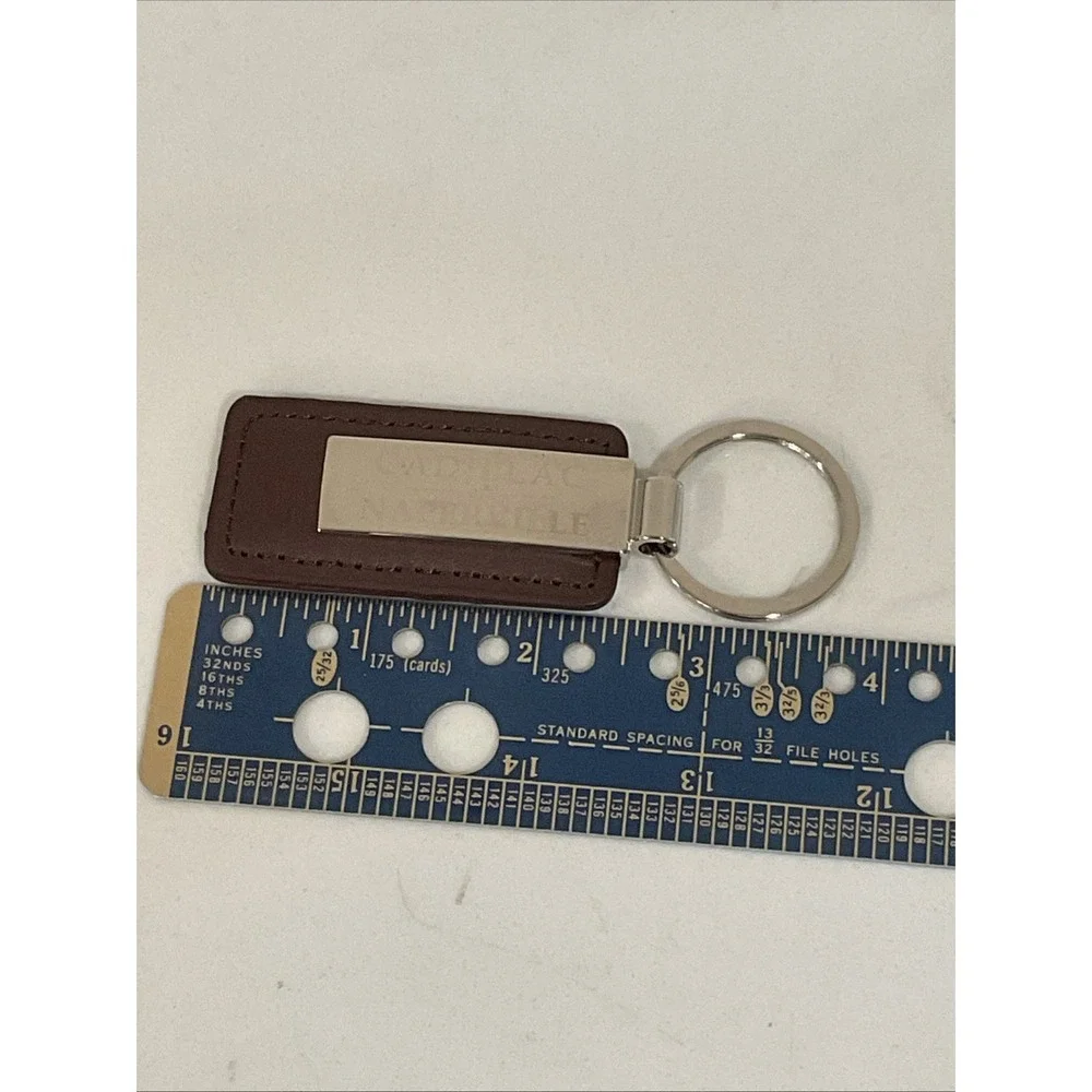 Classic Cadillac Metal & Leather Brown Souvenir Car Key Chain Naperville IL